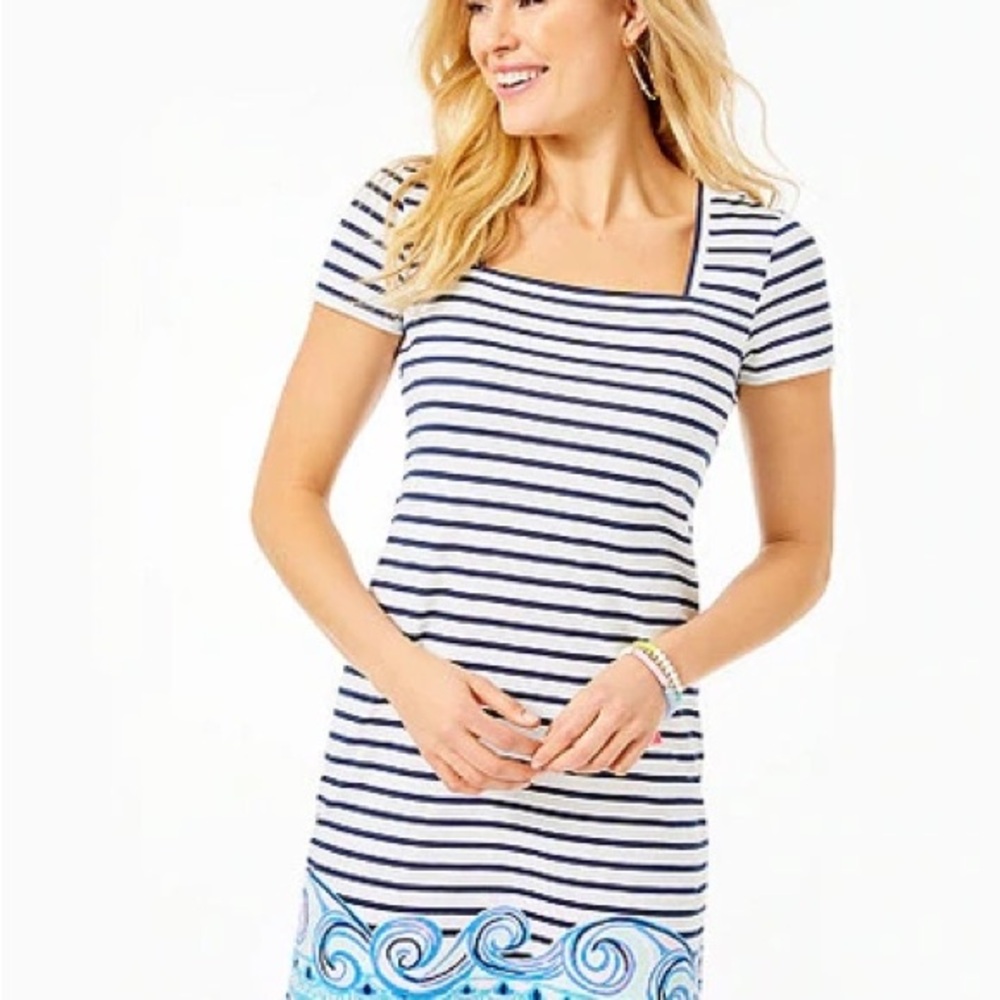 NWT Lilly Pulitzer Rexa Dress in On the Horizon Striped True Navy